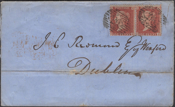 135627 1856 MAIL LONDON TO DUBLIN WITH PAIR DIE 2 1D PL.44 (SG29)(CH CI).