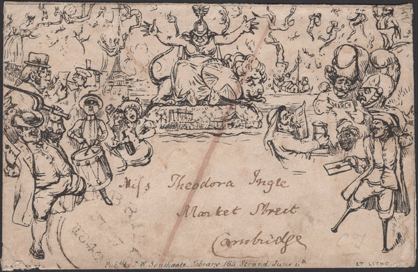 135695 1840 POSTALLY USED SOUTHGATE CARICATURE NO.3, THE 'PEG-LEG' CARICATURE USED LOCALLY IN CAMBRIDGE.