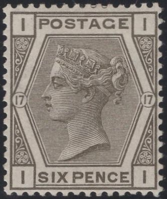 135698 1881 6D GREY PL.17 (SG161) FINE TO VERY FINE MINT.