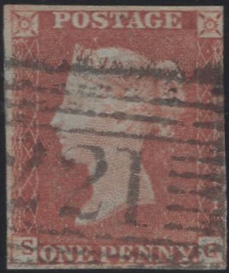 135725 1848 1D PL.78 (SG8)(SG CONSTANT VARIETY 'S' INVERTED SPEC BS67b).