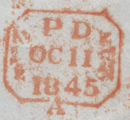 135742 1845 MAIL USED IN LONDON WITH 1D PL.57 (SG8)(KG) WITH 'Pall-Mall' RECEIVERS HAND STAMP (L514/PAL44).