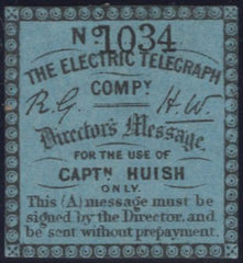 135753 1859 ELECTRIC TELEGRAPH COMPANY 'CAPTN. HUISH' STAMP.