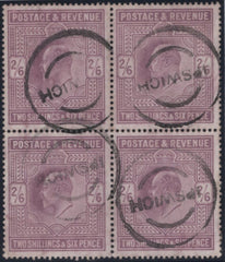 135807 1905 2s6d PALE DULL PURPLE ON CHALK-SURFACED PAPER VERY FINE USED BLOCK OF FOUR (SG261).