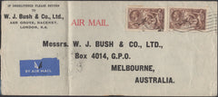 135820 1936 AIR MAIL LONDON TO AUSTRALIA WITH 2/6 SEAHORSE (SG450) X 2 WITH PERFIN.