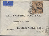 135825 1935 AIR MAIL MANCHESTER TO ARGENTINE WITH BLOCK OF FOUR KGV 1S (SG429).