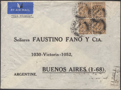 135825 1935 AIR MAIL MANCHESTER TO ARGENTINE WITH BLOCK OF FOUR KGV 1S (SG429).