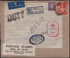 135836 1940 REGISTERED AIR MAIL LONDON TO AUSTRALIA WITH KGVI 5S RED (SG477).