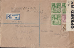 135838 1943 REGISTERED MAIL LONDON TO CHICAGO WITH KGVI 2/6 YELLOW-GREEN (SG476b) X 3.