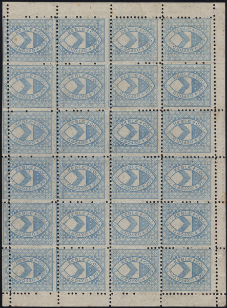 135866 1882 ½D ULTRAMARINE KEBLE COLLEGE (CS10) MINT BLOCK OF 24, STAMP 4/1 SHOWS VARIETY 'CRACKED PLATE'.