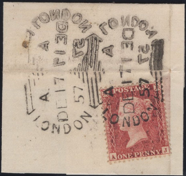 135867 1857 PIECE WITH DIE 2 1D ROSE-RED ON WHITE PAPER (SG40)(AJ) WITH 'PEARSON HILL' EXPERIMENTAL DUPLEX TYPE 2.