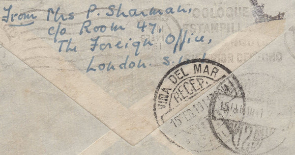 135886 1941 AIR MAIL BLETCHLEY, BUCKS TO CHILE WITH 2/6 BROWN (SG476).