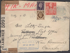 135889 1941 AIR MAIL GREENOCK TO NEW BRUNSWICK WITH 5S RED (SG477).