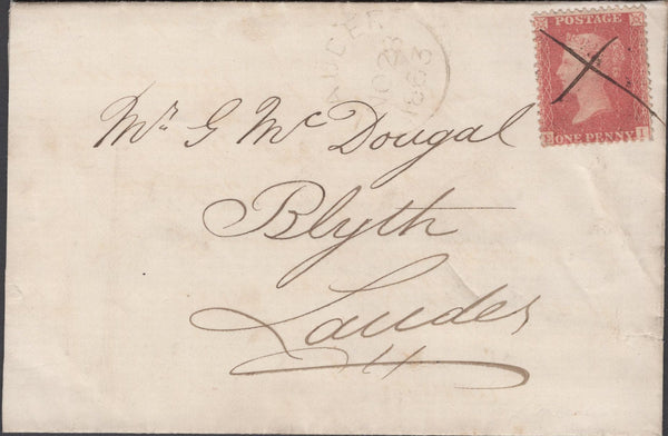 135894 1863 MAIL USED LOCALLY IN LAUDER WITH SG40 MANUSCRIPT CANCELLATION, ALSO 1D PLATE NUMBER ISSUE (SG43) X 6 ALSO MANUSCRIPT CANCELLATIONS.