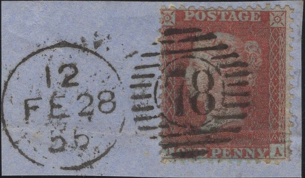 135899 1856 PIECE WITH DIE 2 1D PL.23 (SG29)(TA) WITH LONDON/78 DUPLEX.