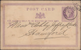 135907 1876 ½D MAUVE POST CARD GRANTHAM TO STAMFORD.