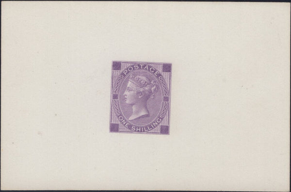 135910 CIRCA 1870 1S DIE PROOF IN MAUVE ON WHITE MATT CARD TYPE J25.