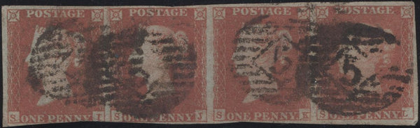 135912 1850 1D PL.96 (SG8) HORIZONTAL STRIP OF FOUR LETTERED SI SJ SK SL.