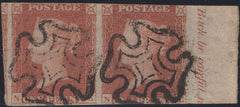 135914 1841 1D RED (SG8) HORIZONTAL RIGHT MARGINAL PAIR WITH INSCRIPTION (NK NL).