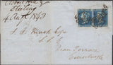 135916 1843 MAIL STIRLING TO EDINBURGH WITH 2D BLUE PL.3 (SG14) HORIZONTAL PAIR WITH STIRLING MALTESE CROSSES, LISTED BUT UNPRICED BY SG (SPEC E1um).