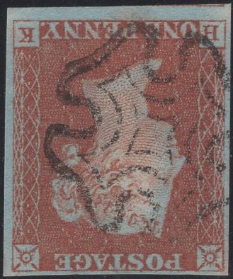 135927 1843 1D PL.31 WATERMARK INVERTED (SG8Wi)(HK), MISSING IMPRIMATUR LETTERING.