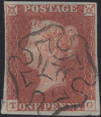 135939 1843 1D PL.28 (SG8)(TG) WITH EDINBURGH MALTESE CROSS.