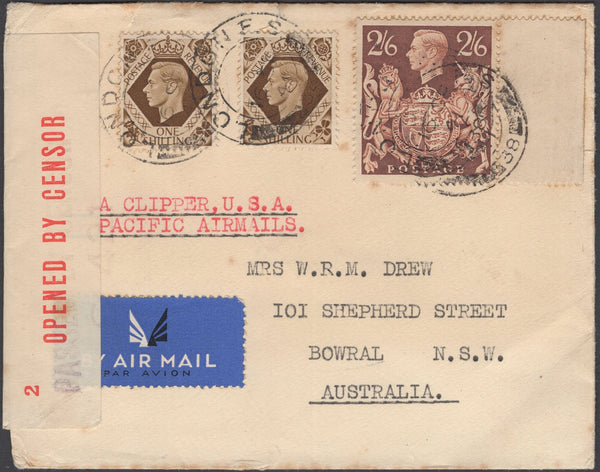 135948 1938 AIR MAIL LONDON TO AUSTRALIA WITH 2/6 BROWN (SG476).