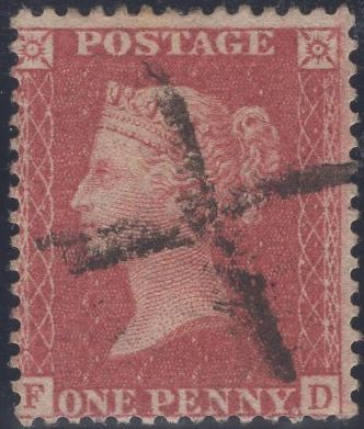 135952 1857 DIE 2 1D PL.27 (SG40)(FD) CANCELLED INSPECTORS MARK IN SHAPE OF A CROSS.