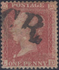 135955 1857 DIE 2 1D (SG40)(LD) CANCELLED 'CR' HAND STAMP OF THE CALEDONIAN RAILWAY.