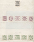 135957 1885 DE LA RUE RE-JOINED 'APPENDIX' SHEET WITH ½D TO 1S LILAC AND GREEN (10) ALSO 1D LILAC AND ½D TO 1S JUBILEE ISSUE (11) WITH 'PORTSMOUTH' SQUARED CIRCLE TRIAL CANCELLATIONS JA 5 85, DOCUMENT OFFICIALLY PRODUCED TO COMPARE THESE TWO ISSUES.