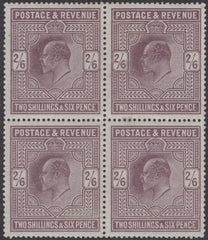 135960 1902 2/6 LILAC (SG260) MINT BLOCK OF FOUR.