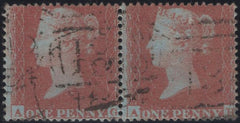 136035 1854 DIE 1 1D PL.186 (SG17) HORIZONTAL PAIR (AG AH) VERY SHORT STAMPS, MISSING IMPRIMATUR LETTERINGS.