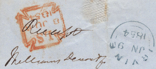 136036 1854 MAIL LONDON TO IRVINE, SCOTLAND WITH DIE 1 1D PL.162 (SG17)(AJ), VERY SHORT STAMP AND MISSING IMPRIMATUR LETTERING.