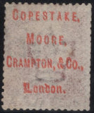 136052 1867 1D PL.113 (SG43) WITH 'COPESTAKE, MOORE, CRAMPTON AND CO' UNDERPRINT VARIETY DOUBLE (SPEC PP35a).