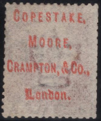 136052 1867 1D PL.113 (SG43) WITH 'COPESTAKE, MOORE, CRAMPTON AND CO' UNDERPRINT VARIETY DOUBLE (SPEC PP35a).