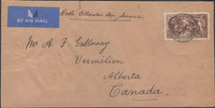 136068 1939 AIR MAIL RUTHERFORD, GLASGOW TO ALBERTA, CANADA WITH 2/6 RE-ENGRAVED SEAHORSE (SG450).