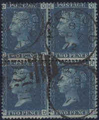 136104 1869 2D BLUE PL.13 (SG47) VERY FINE USED BLOCK OF FOUR.