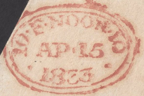 136154 1833 MAIL USED IN LONDON WITH 'T.P/Fifh St Hill' RECEIVERS HAND STAMP (L504/FISH8).