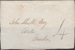 136161 1839 PART WRAPPER UNIFORM FOURPENNY POST EDINBURGH TO DUNDEE WITH HAND STAMP '4'.