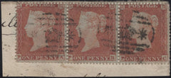 136220 1854 DIE 1 1D PL.164 (SG17) HORIZONTAL STRIP OF THREE WITH CRIMEA '*CROWN*' CANCELLATIONS.