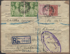 136225 1947 PART PARCEL WRAPPER REGISTERED MAIL 'FPO 740' (GERMANY) WITH KGVI 2/6 YELLOW-GREEN (SG476b) X2.