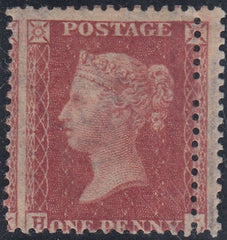 136233 1857 DIE 2 1D PL.36 (SG40)(HL), UNUSED WITH EXTRA VERTICAL PERFORATIONS AT RIGHT, MISSING IMPRIMATUR LETTERING.