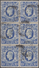 136244 1942 10S ULTRAMARINE (SG478b) VERY FINE USED BLOCK OF SIX.