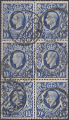 136245 1942 10S ULTRAMARINE (SG478b) FINE USED BLOCK OF SIX.