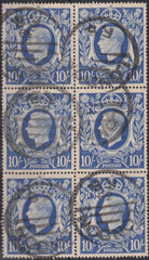 136246 1942 10S DEEP ULTRAMARINE (SG478b) GOOD USED BLOCK OF SIX.