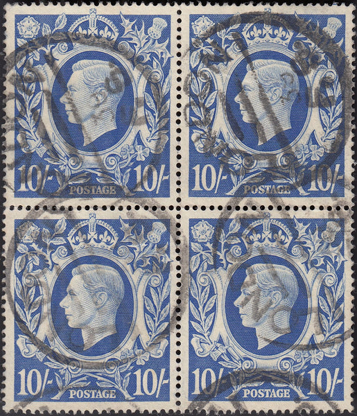 136247 1942 10S DEEP ULTRAMARINE (SG478b) GOOD USED BLOCK OF FOUR.