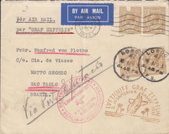 136258 1932 AIR MAIL 'PER GRAF ZEPPELIN' LONDON TO BRAZIL WITH CACHETS.