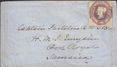 136259 1855 MAIL LYDD, KENT TO JAMAICA WITH 6D EMBOSSED (SG58).