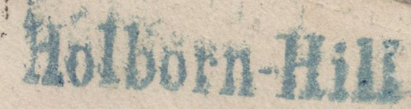 136324 1856 ENVELOPE FRONT AND FLAP USED IN LONDON WTH 'Holborn-Hill' RECEIVERS HAND STAMP IN BLUE.