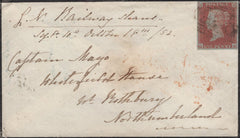 136329 1852 MOURNING ENVELOPE TO ROTHBURY, NORTHUMBERLAND WITH 1D PL.138 (SG8)(QH).