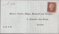 136348 CIRCA 1845 PRINTED WRAPPER 'NORFOLK RAILWAY EXTENSION' TO LONDON WITH UNUSED 1D PL.62 (SG8)(PI).